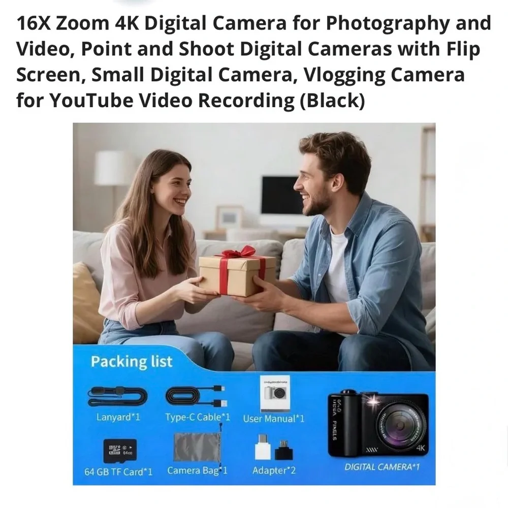 4K Black Digital Vlogging Camera
